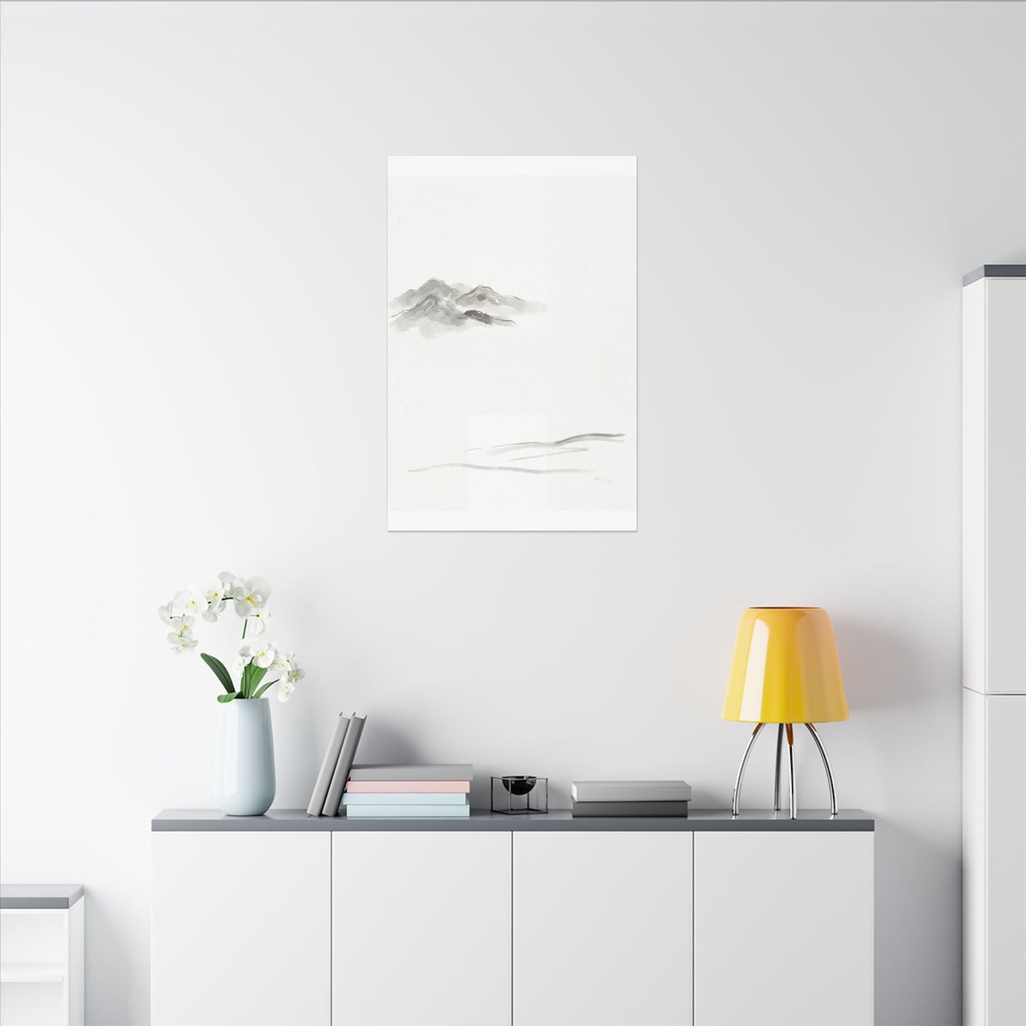 Winter Mountain Mist Minimal Line Canvas Art | Elegant Decor
