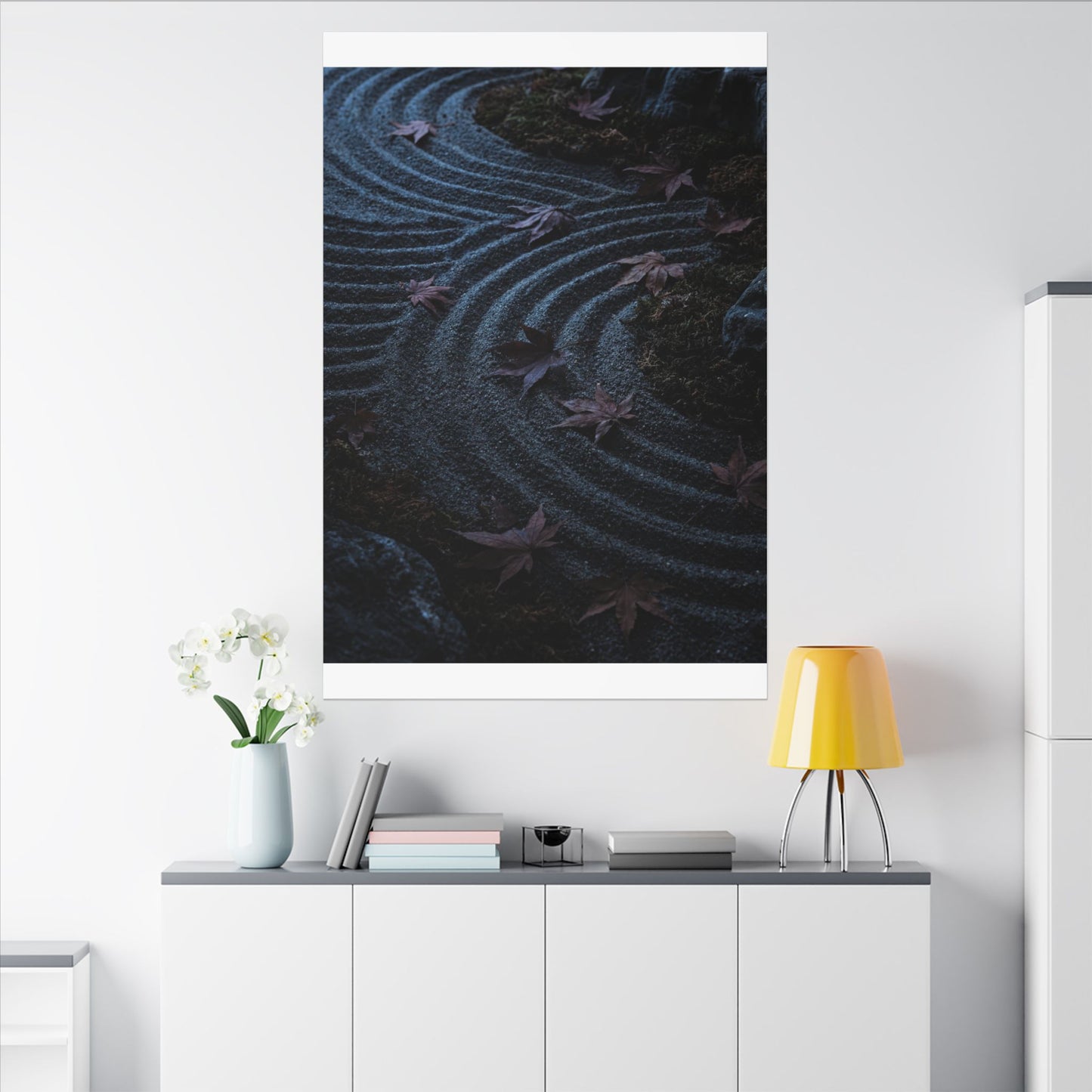 Rock Garden Canvas Art | Autumn Dark Japandi Dark Texture Art