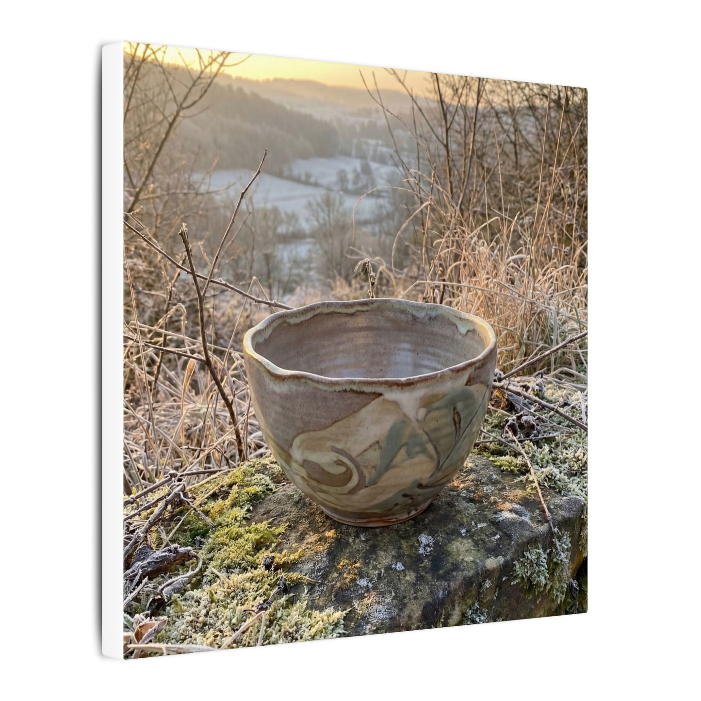 Golden Hour Ceramic Bowl Canvas Art - Japandi Shibui