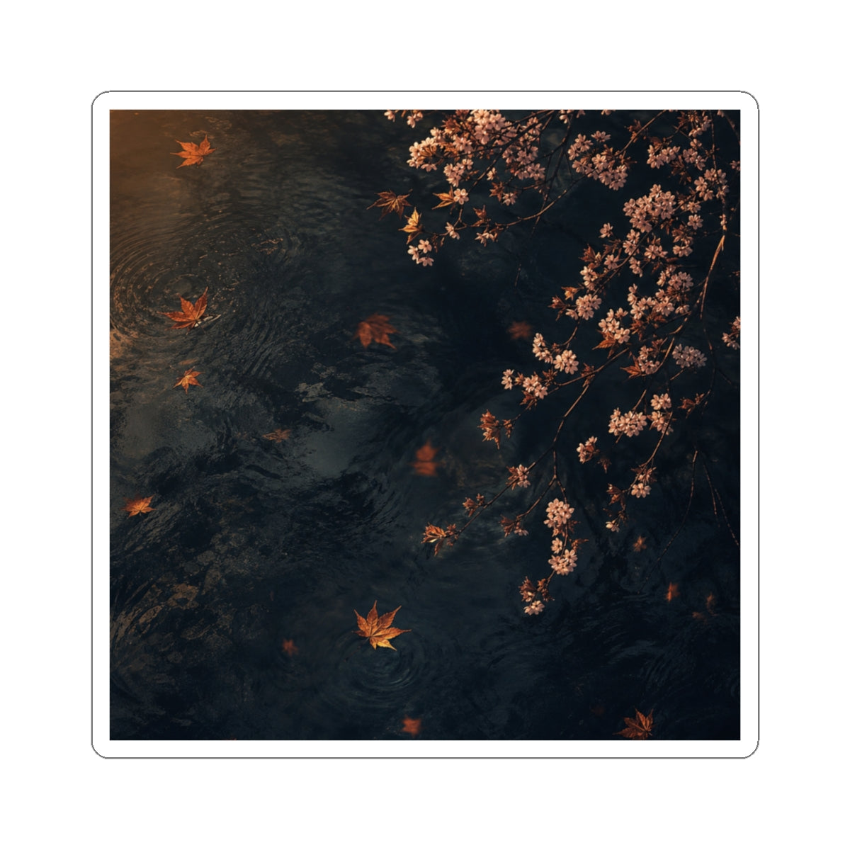 Golden Hour Cherry Blossom Sticker - Dark Japandi Kanso