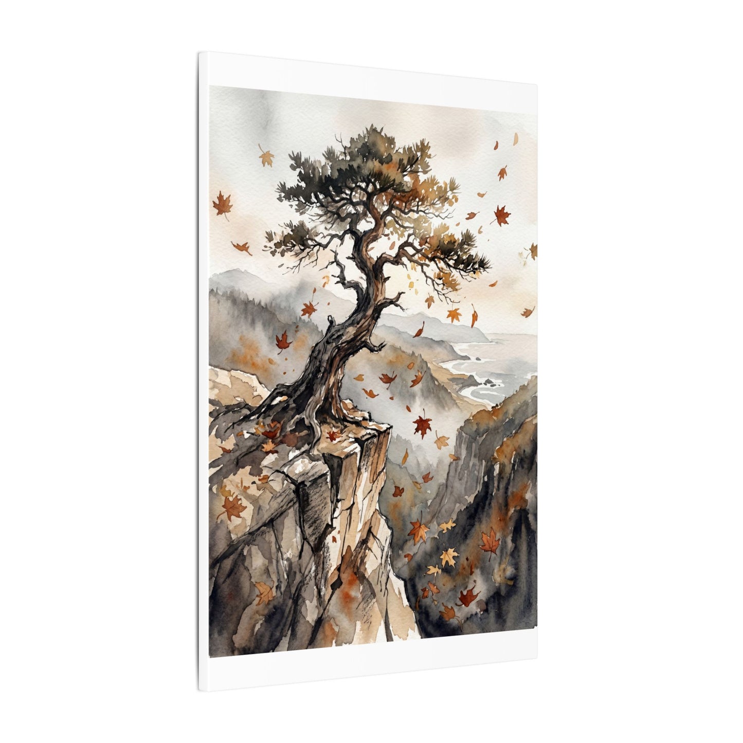 Autumn Pine Tree Watercolor Canvas Art | Warm Decor