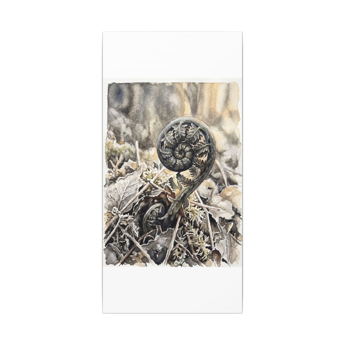 Japandi Fern Unfurling in Golden Hour | Watercolor Canvas Art