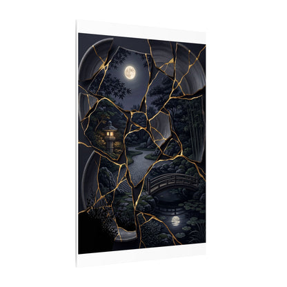 Kintsugi Moonlit Garden in Golden Hour | Gold Repair Canvas Art