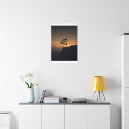 Dark Japandi Pine Tree in Golden Hour | Moody Minimal Canvas Art