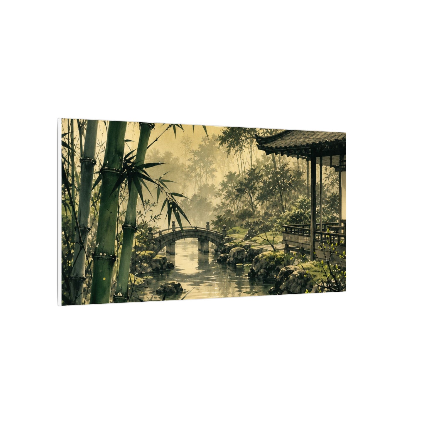 Moonlit Garden Sumi E Canvas Art | Calm Zen Art