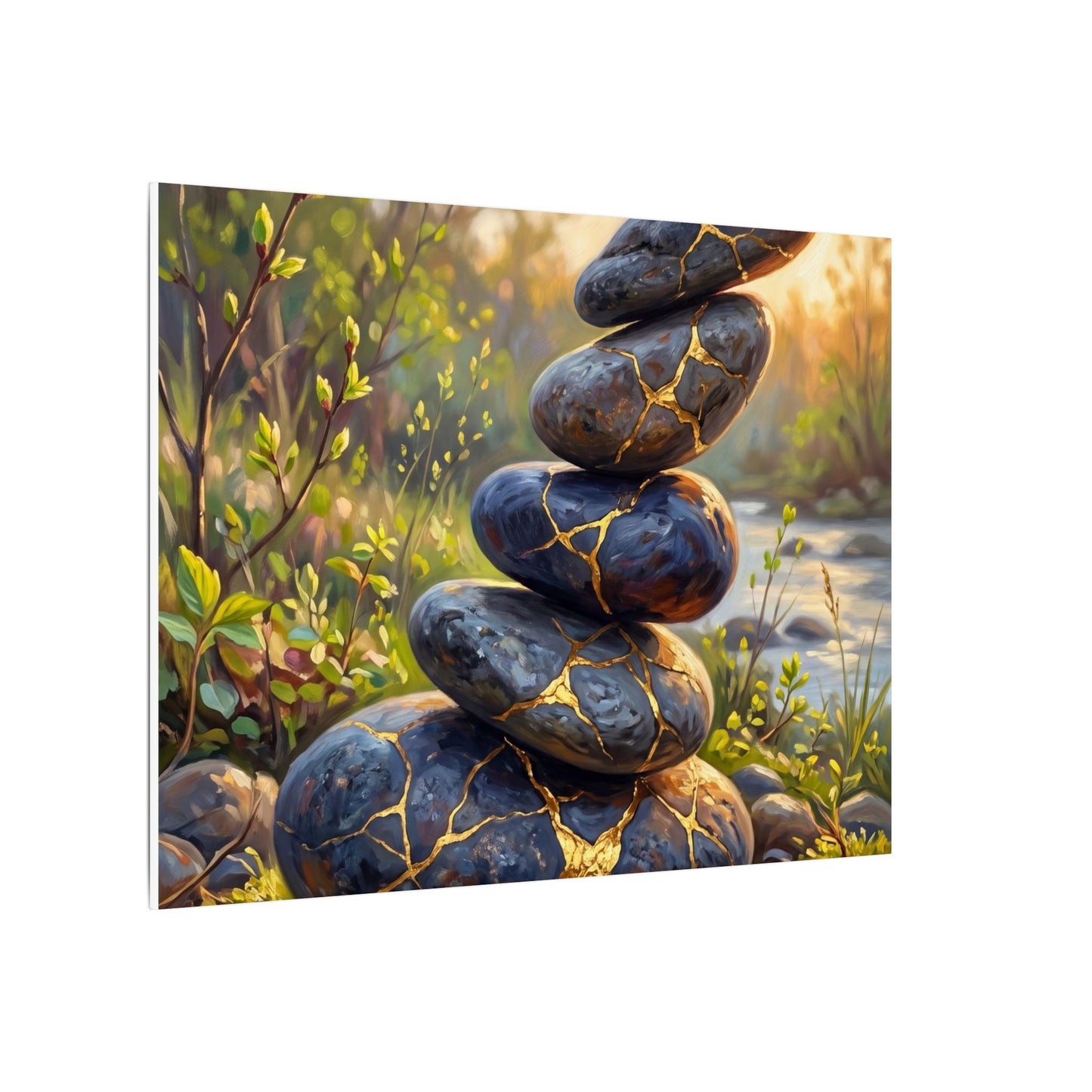 Spring River Stones Gold Repair Canvas Art | Healing Decor