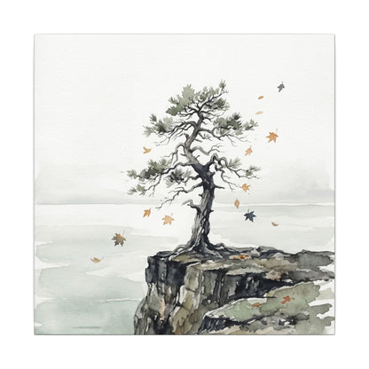 Japandi Pine Tree in Overcast | Watercolor Canvas Art