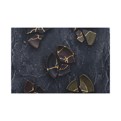 Broken Pottery Canvas Art | Winter Dark Japandi Shadow Zen Art
