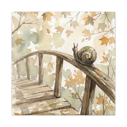 Wooden Bridge Canvas Art | Autumn Japandi Watercolor Art