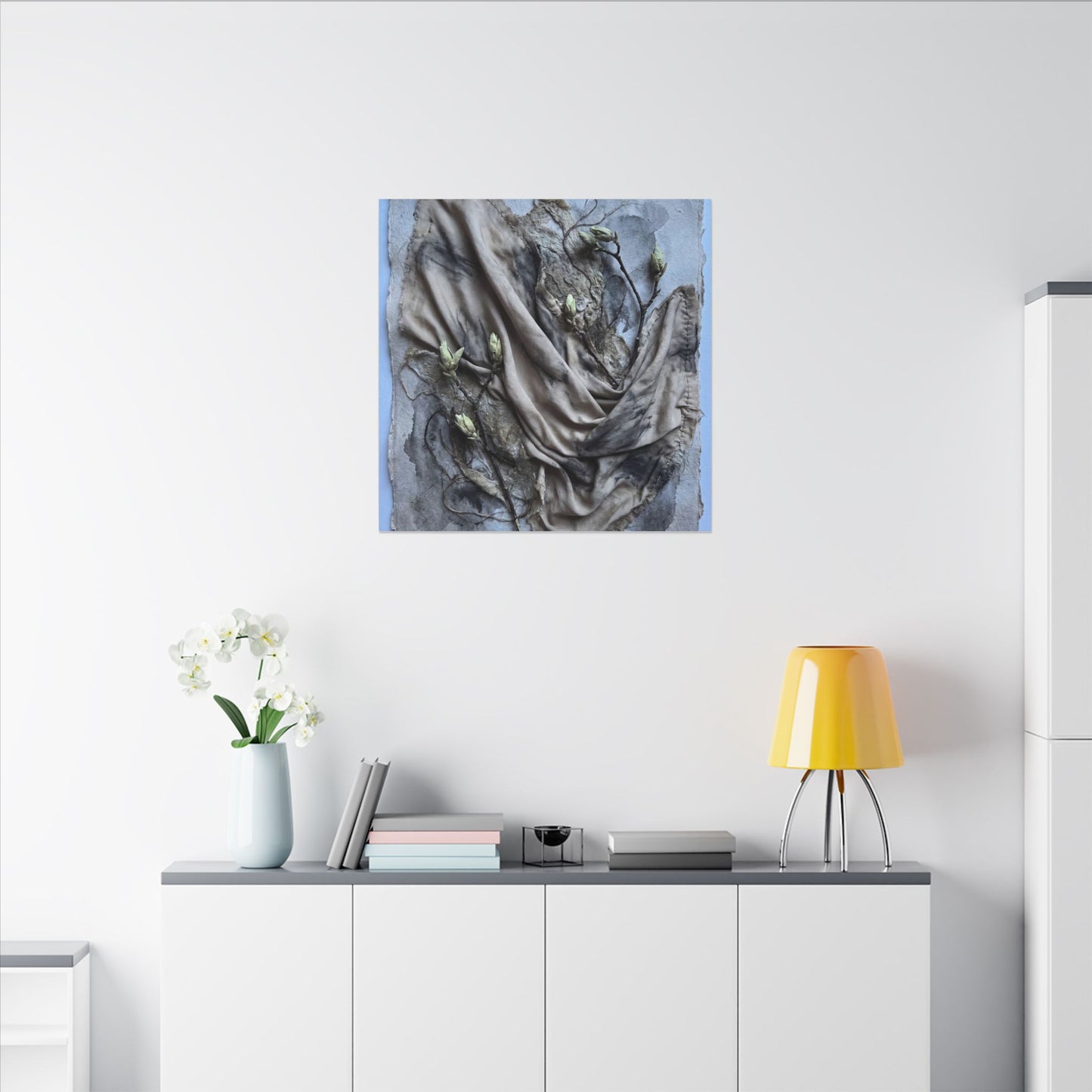 Japandi Silk Drape in Moonlight | Texture Canvas Art
