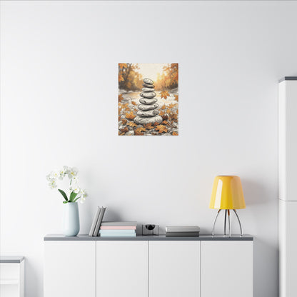 Earthy River Stones Canvas Art - Minimal Line Japandi