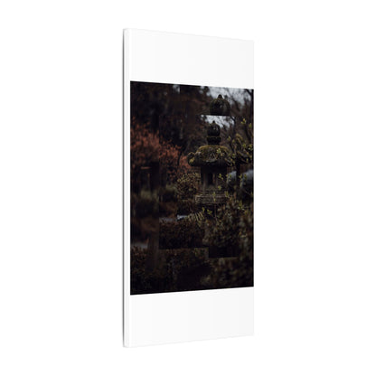 Stone Lantern Spring Canvas Art | Dark Japandi Bold Design