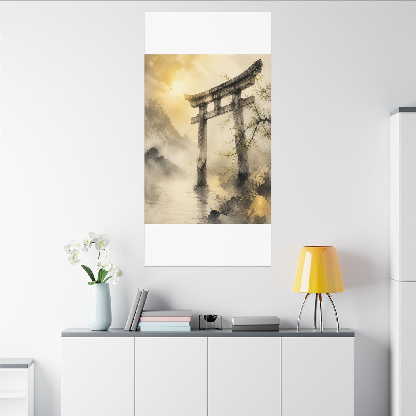 Spring Torii Gate Sumi E Canvas Art | Tranquil Decor