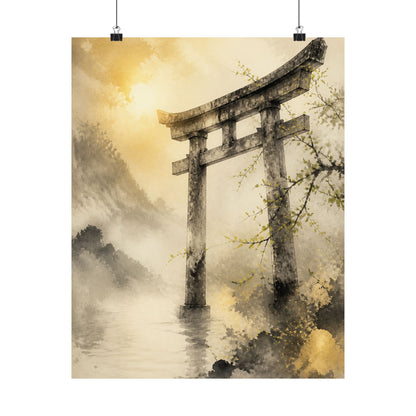 Torii Gate Wall Art Print | Spring Zen Sumi E Art