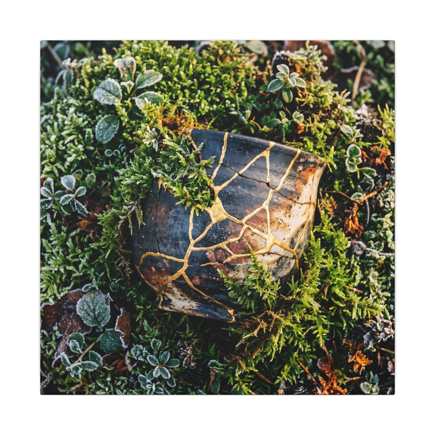 Artful Moss Close Up Canvas Art - Gold Repair Kintsugi