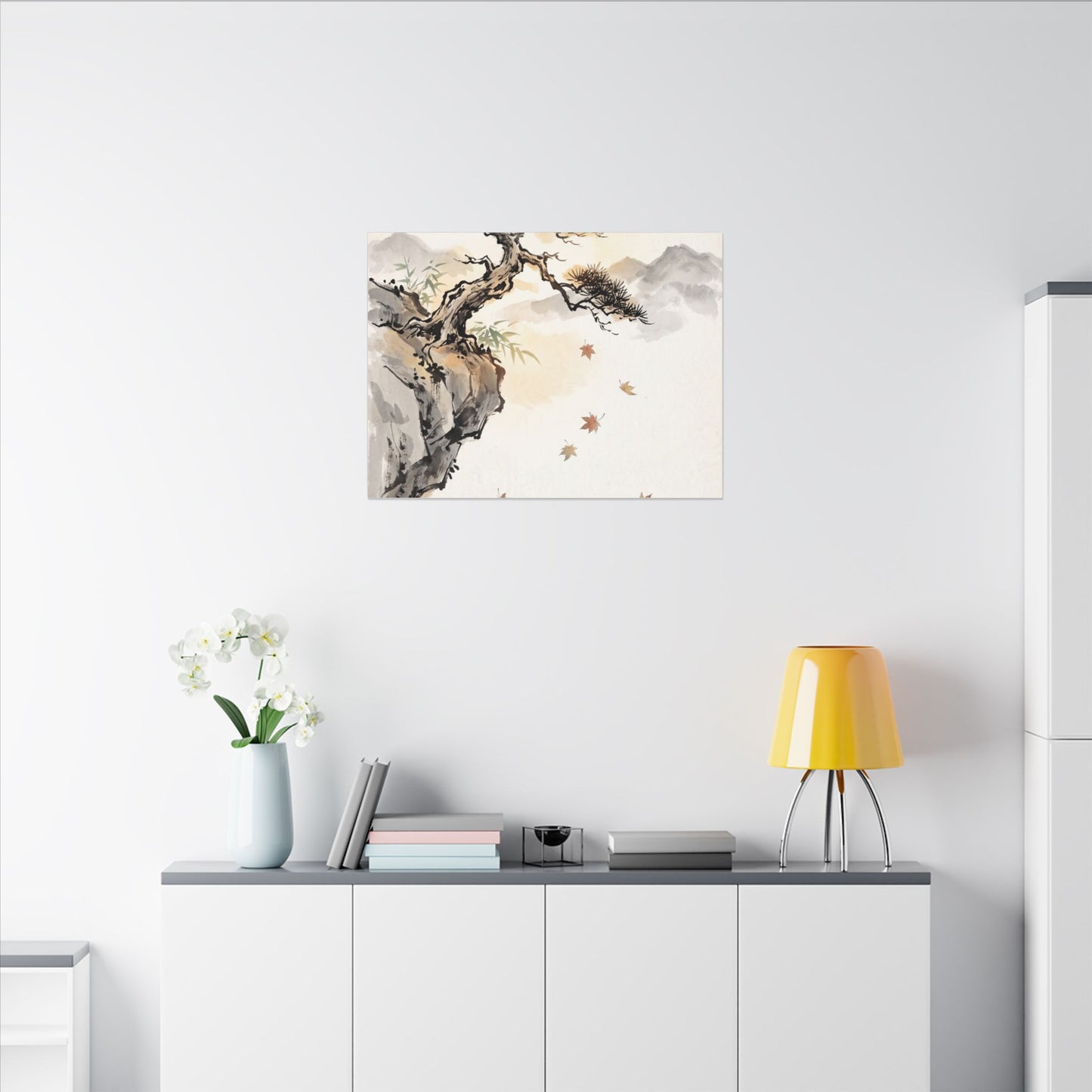Peaceful Pine Tree Canvas Art - Sumi E Zen