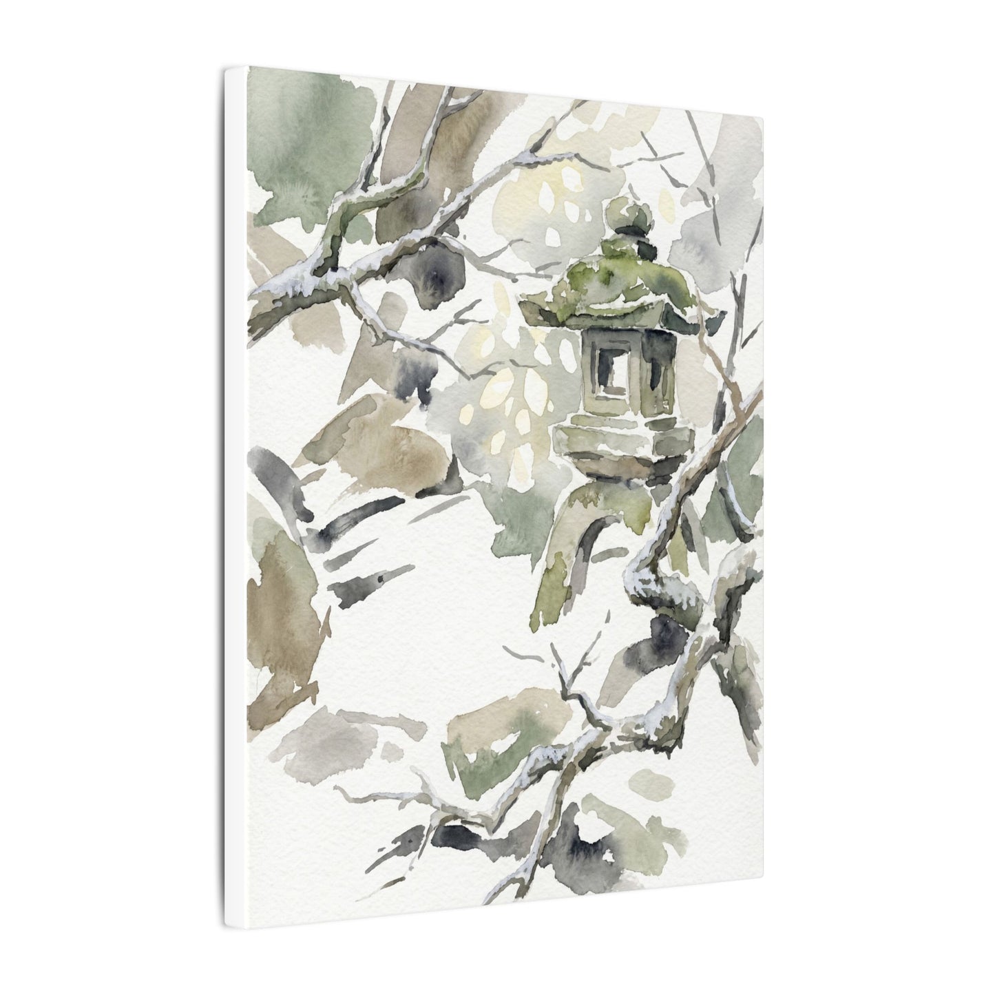 Elegant Stone Lantern Canvas Art - Watercolor Japandi