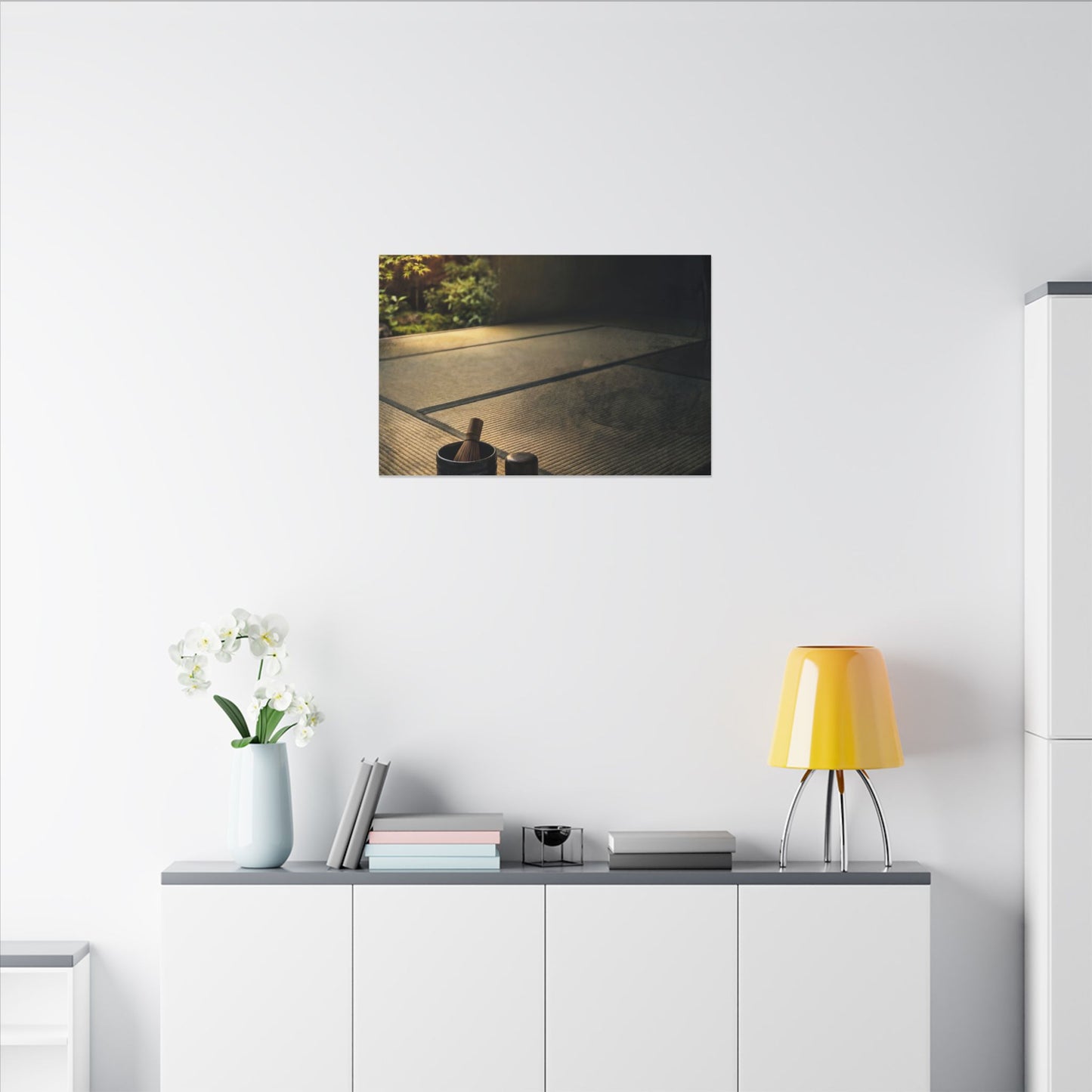 Dark Japandi Tea Ceremony in Golden Hour | Dark Texture Canvas Art