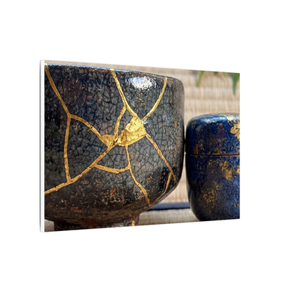 Tea Ceremony Crackle Gold Canvas Art | Philosophical Kintsugi Art