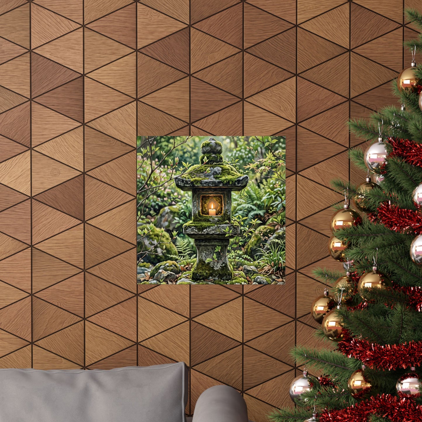 Stone Lantern Wall Art Print | Spring Japandi Japanese Pattern Art