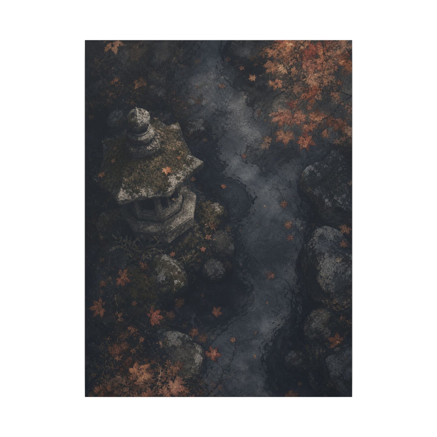Stone Lantern Canvas Art | Autumn Japandi Texture Art