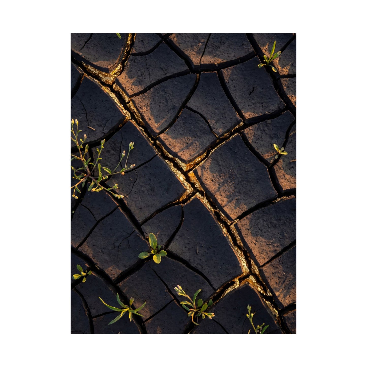 Cracked Earth Gold Vein Wall Art Print | Philosophical Kintsugi Art