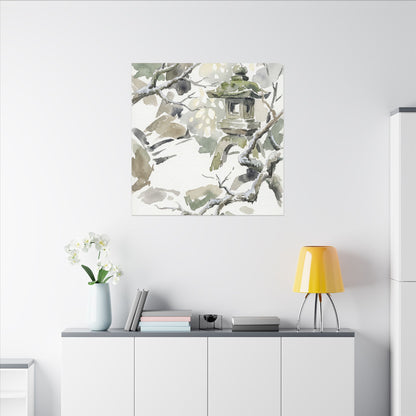 Elegant Stone Lantern Canvas Art - Watercolor Japandi