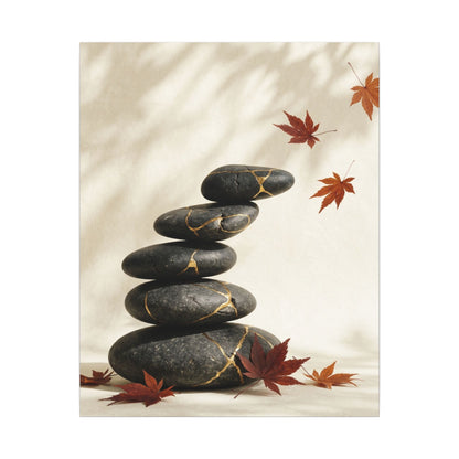 Kintsugi River Stones in Dappled | Crackle Gold Canvas Art