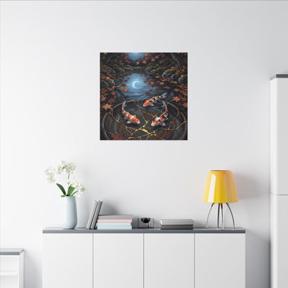 Koi Pond Canvas Art | Autumn Kintsugi Gold Repair Art