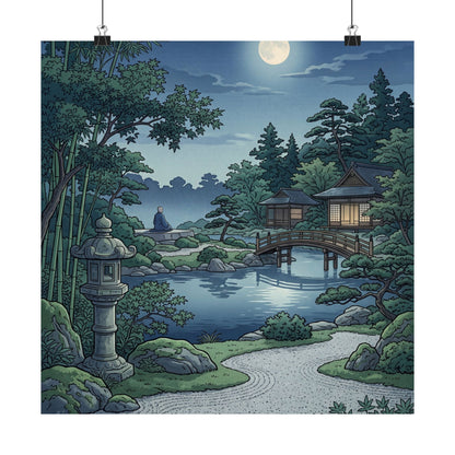 Kanso Moonlit Garden Wall Art Print - Zen Ukiyo E Inspired