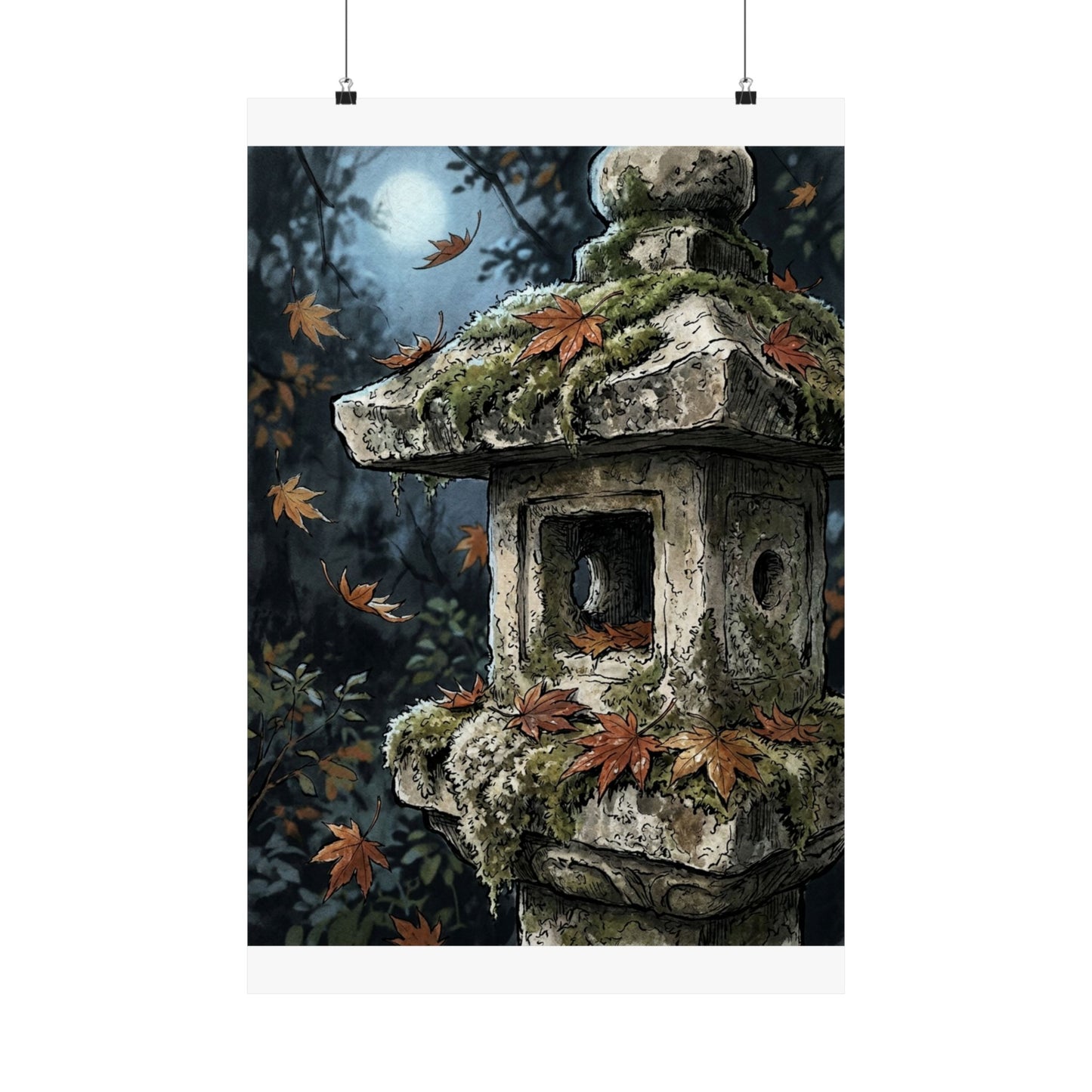 Autumn Stone Lantern Minimal Line Wall Art Print | Warm Decor