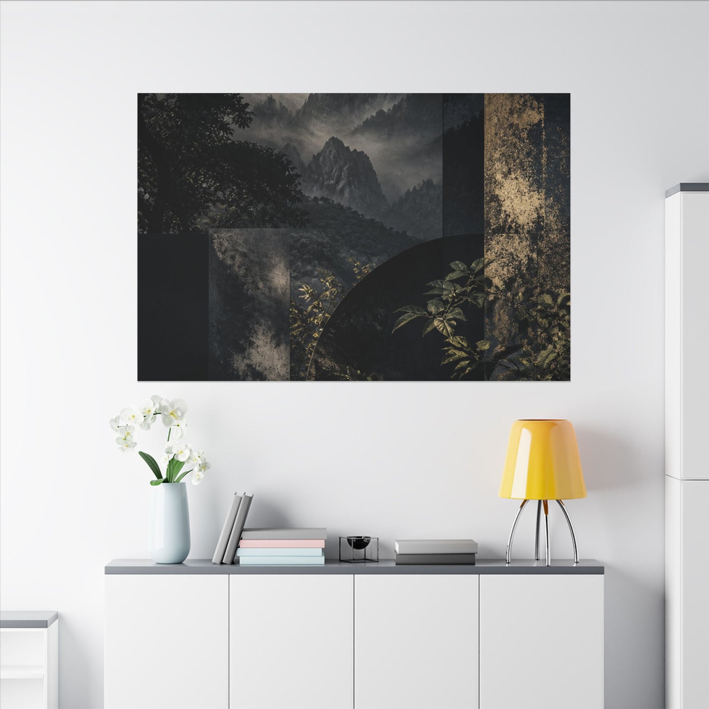 Mountain Mist Summer Canvas Art | Dark Japandi Atmospheric Design
