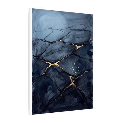 Mono No Aware Cracked Earth Canvas Art - Dark Japandi Charcoal Ink