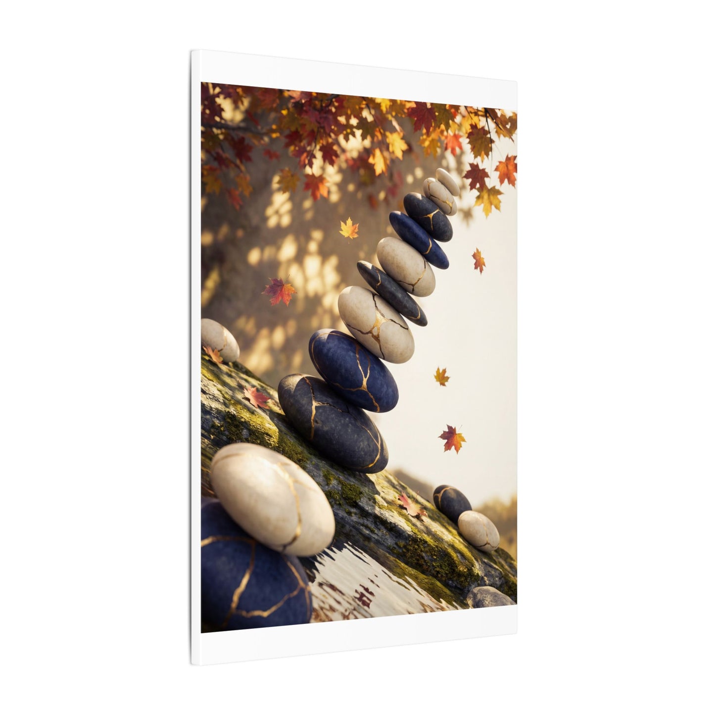 Ma River Stones Canvas Art - Kintsugi Gold Vein