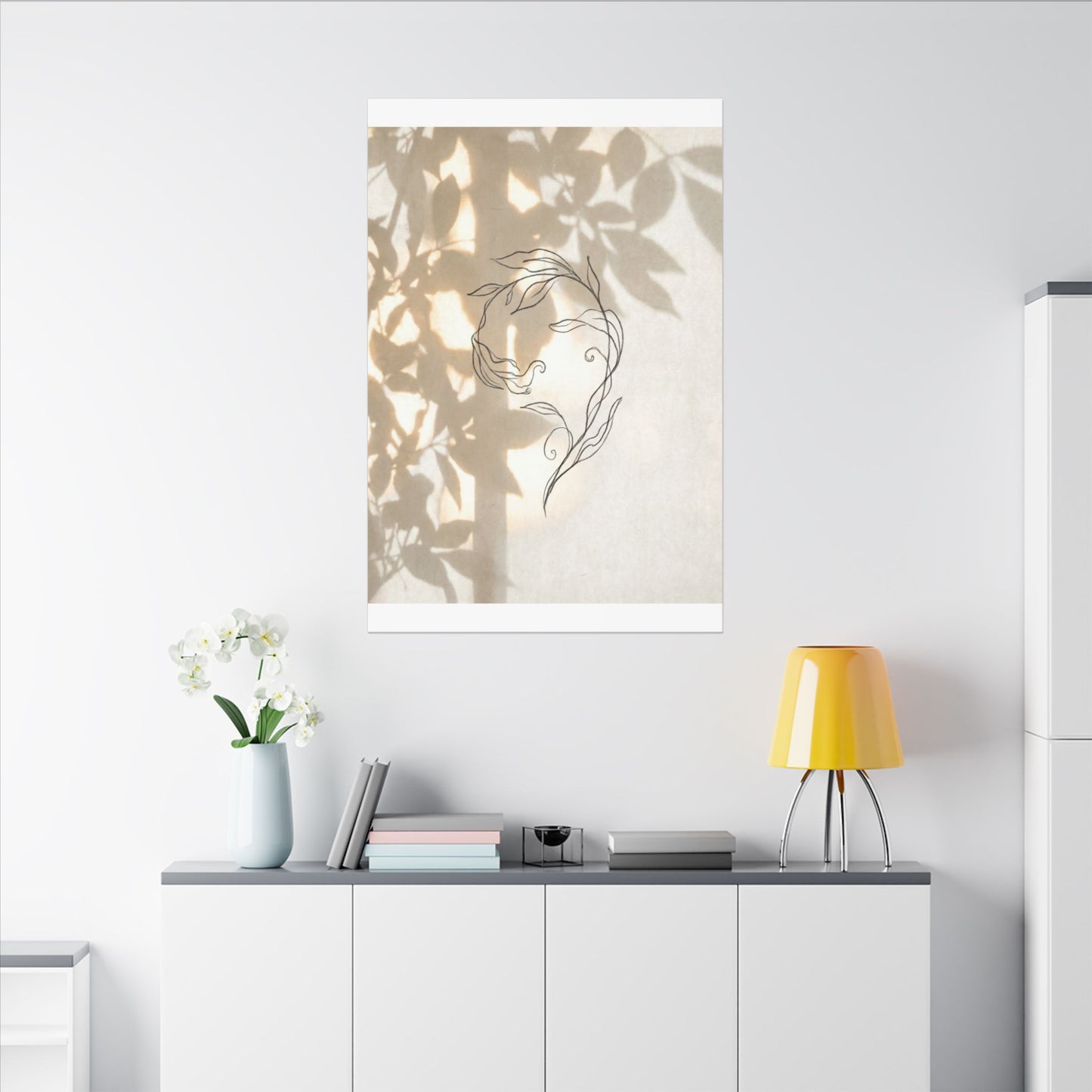Warm Shoji Screen Canvas Art - Minimal Line Japandi