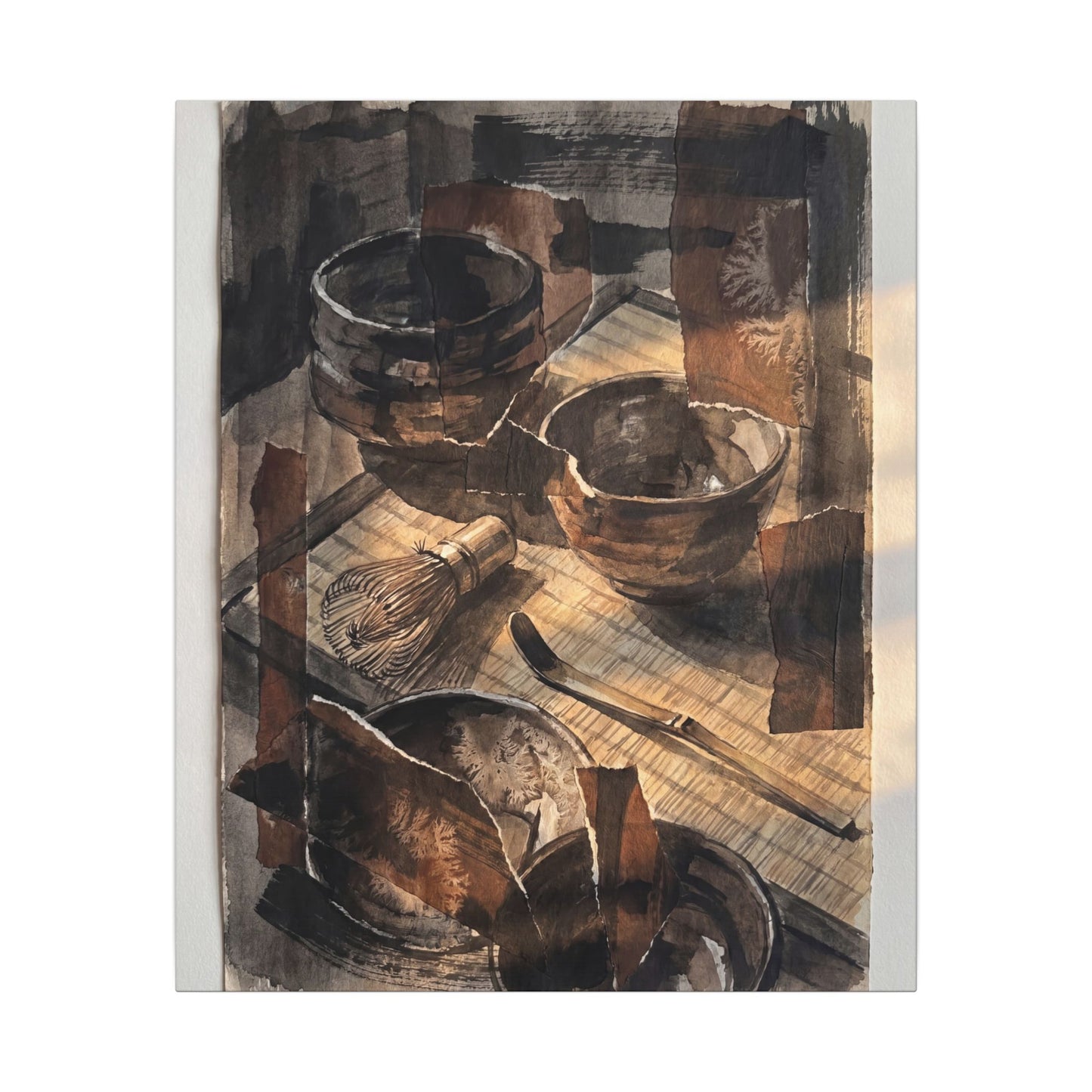 Tea Ceremony Charcoal Ink Canvas Art | Luxurious Dark Japandi Art