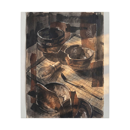 Tea Ceremony Charcoal Ink Canvas Art | Luxurious Dark Japandi Art