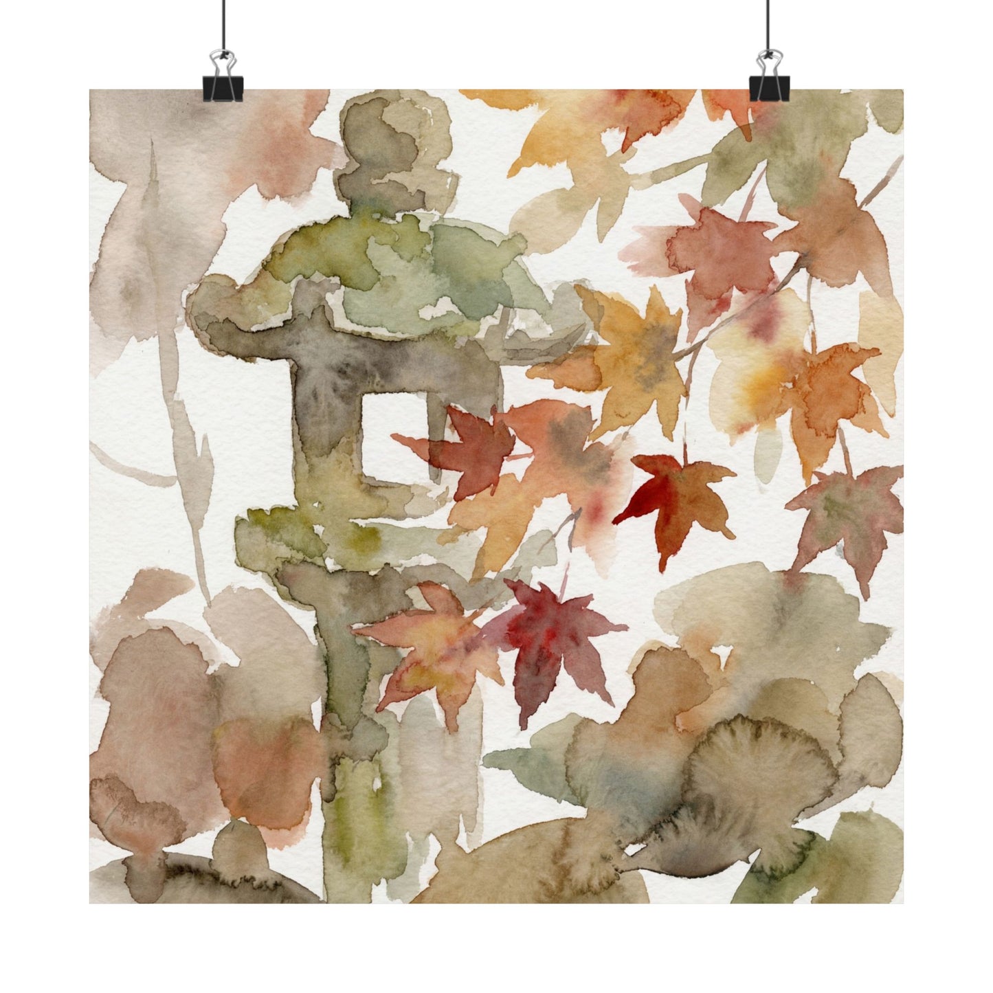 Neutral Stone Lantern Wall Art Print - Watercolor Japandi