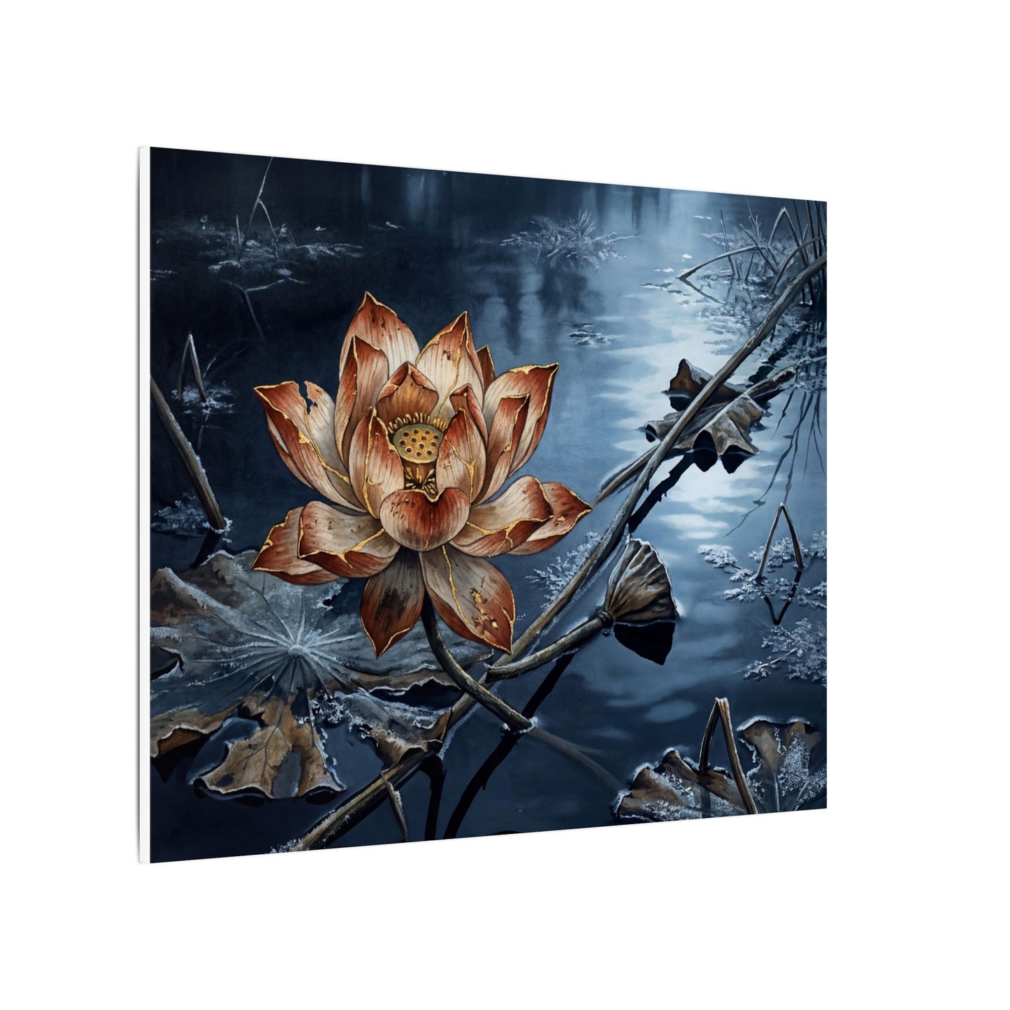Winter Lotus Flower Broken Beauty Canvas Art | Healing Decor