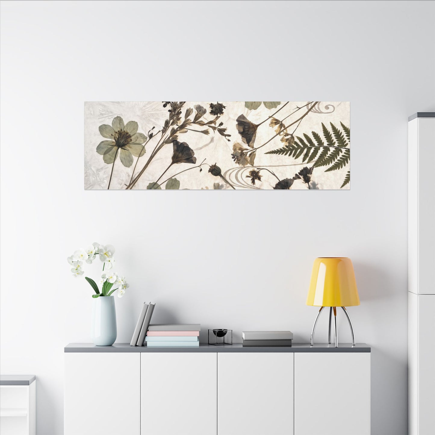 Japandi Dried Flowers in Golden Hour | Japanese Pattern Canvas Art