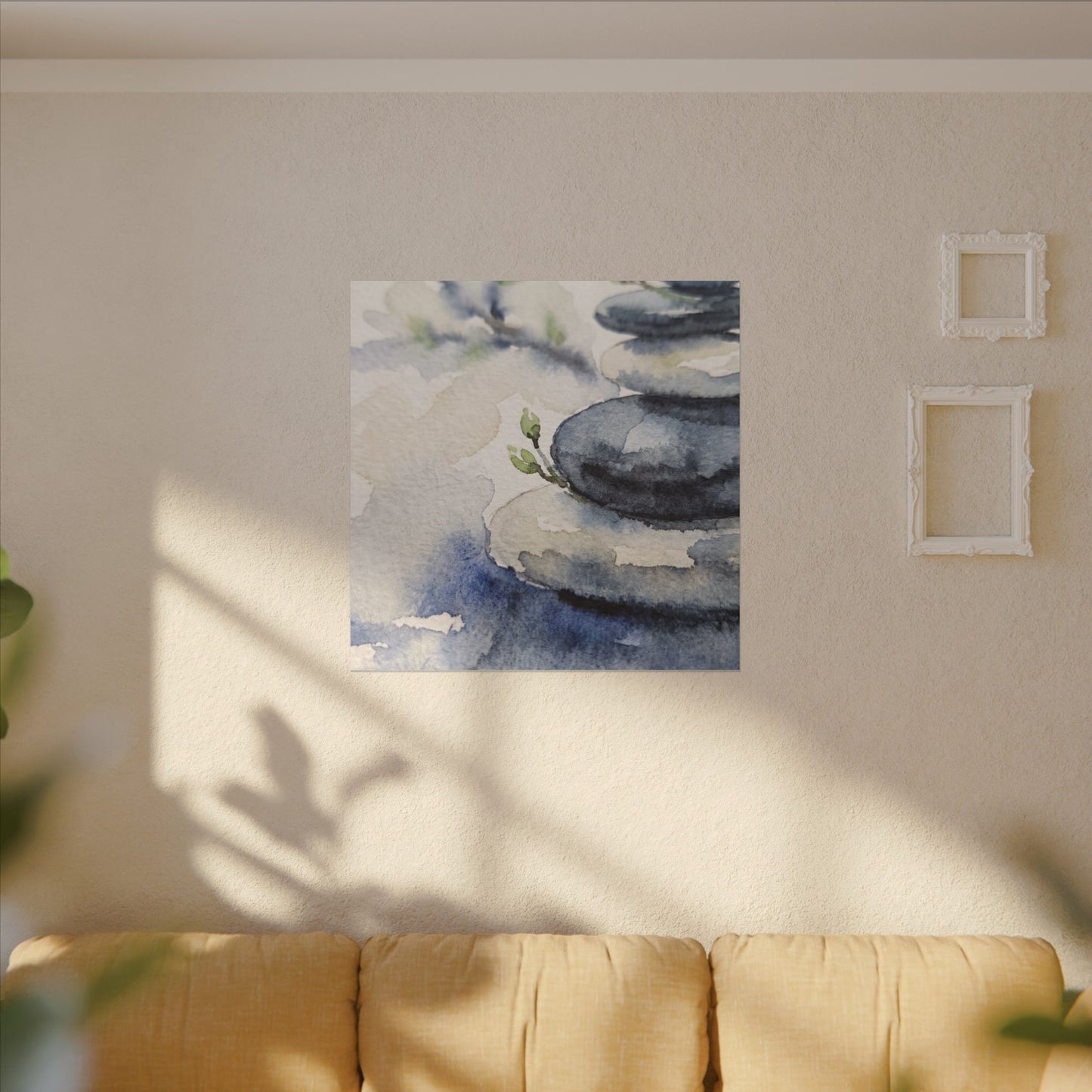 River Stones Watercolor Canvas Art | Cozy Japandi Art