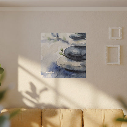 River Stones Watercolor Canvas Art | Cozy Japandi Art