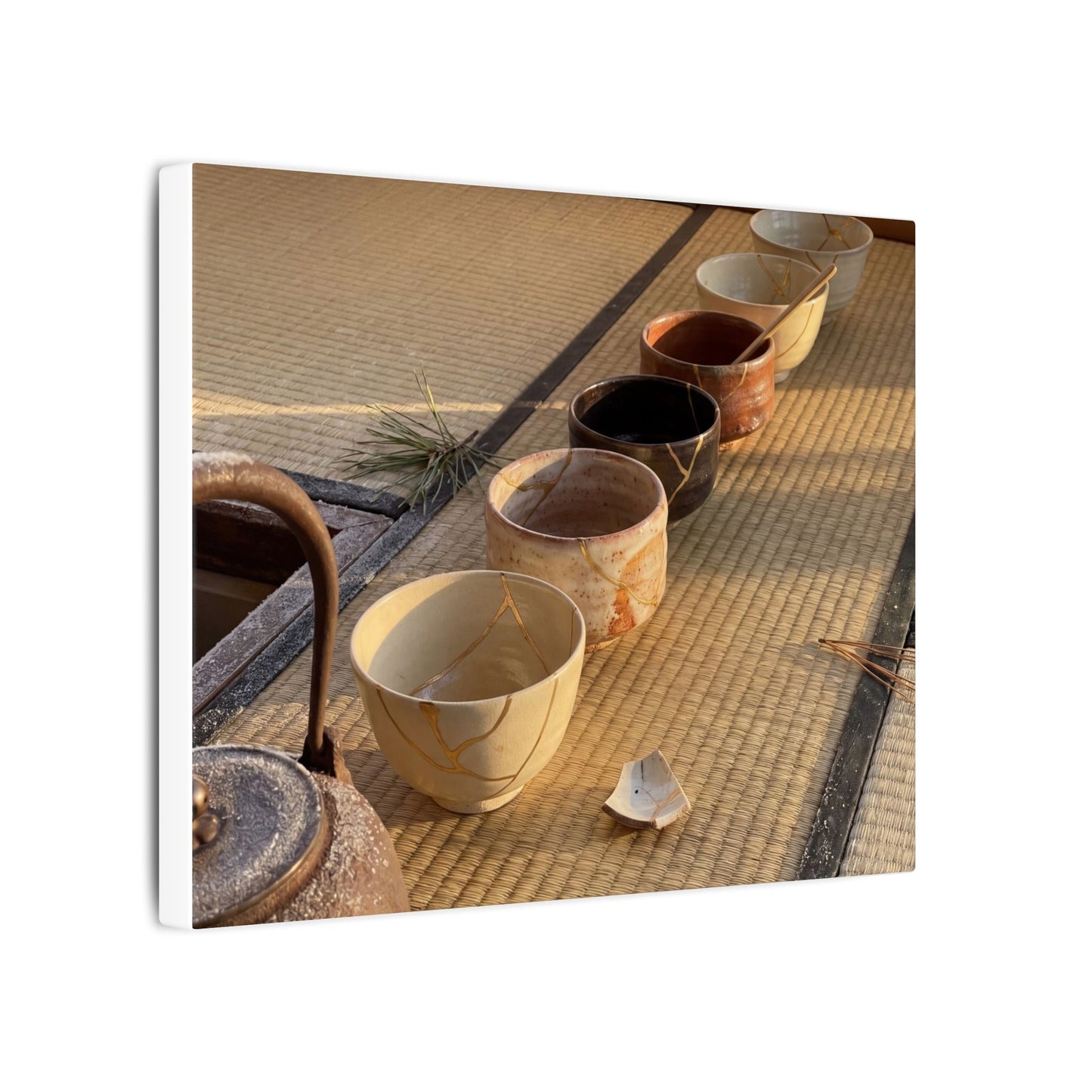 Kintsugi Tea Ceremony in Golden Hour | Gold Repair Canvas Art