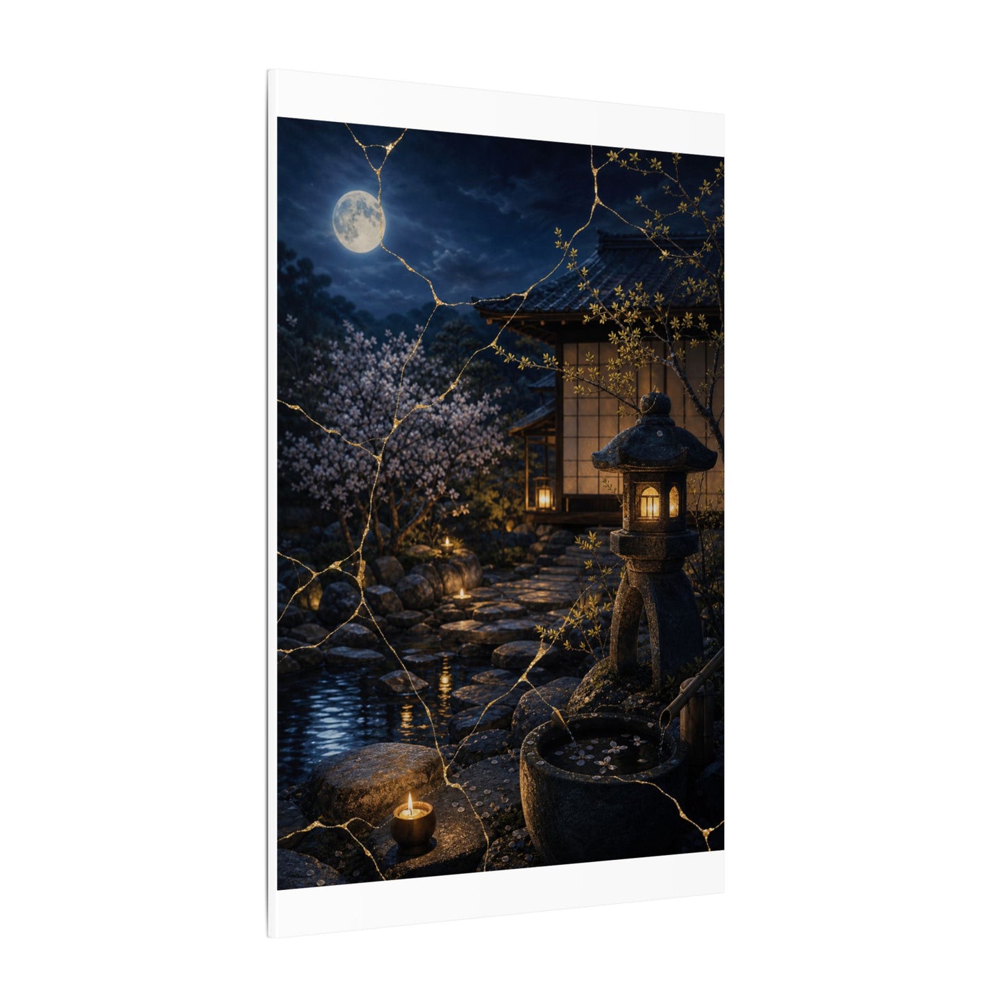 Seijaku Moonlit Garden Canvas Art - Kintsugi Gold Vein