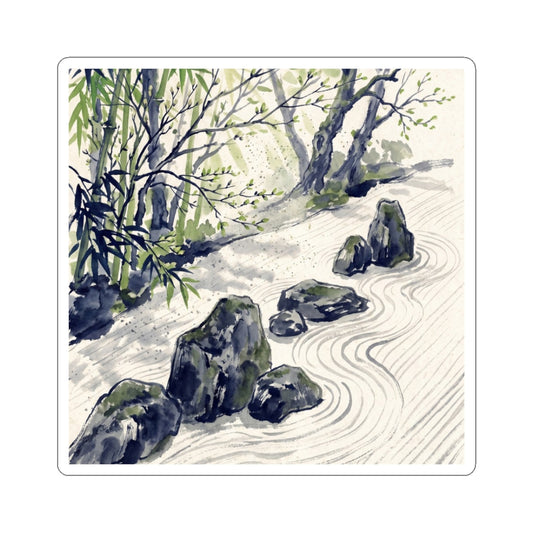 Rock Garden Sticker | Spring Zen Sumi E Art