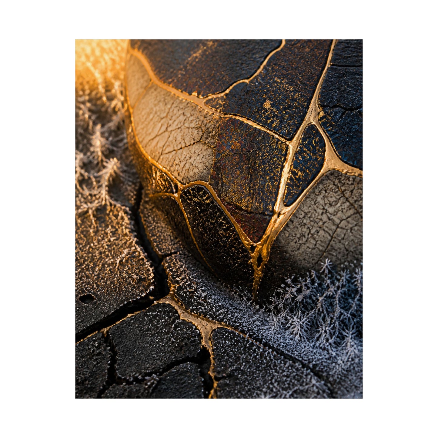Kintsugi Cracked Earth in Golden Hour | Gold Repair Wall Art Print