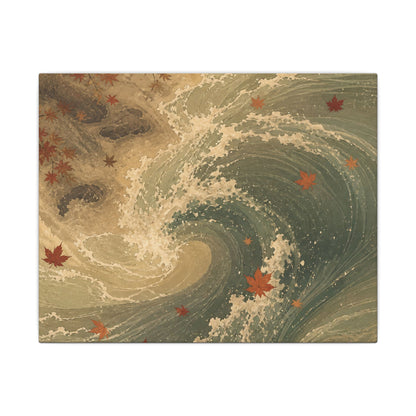 Japandi Ocean Wave in Candlelight | Japanese Pattern Canvas Art