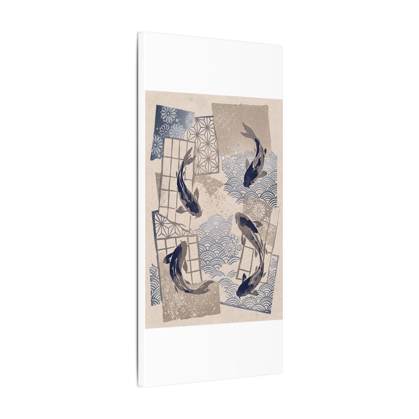 Earthy Koi Pond Canvas Art - Japanese Pattern Japandi
