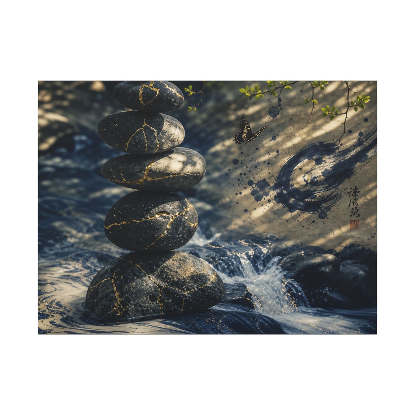 Kintsugi River Stones in Dappled | Broken Beauty Canvas Art