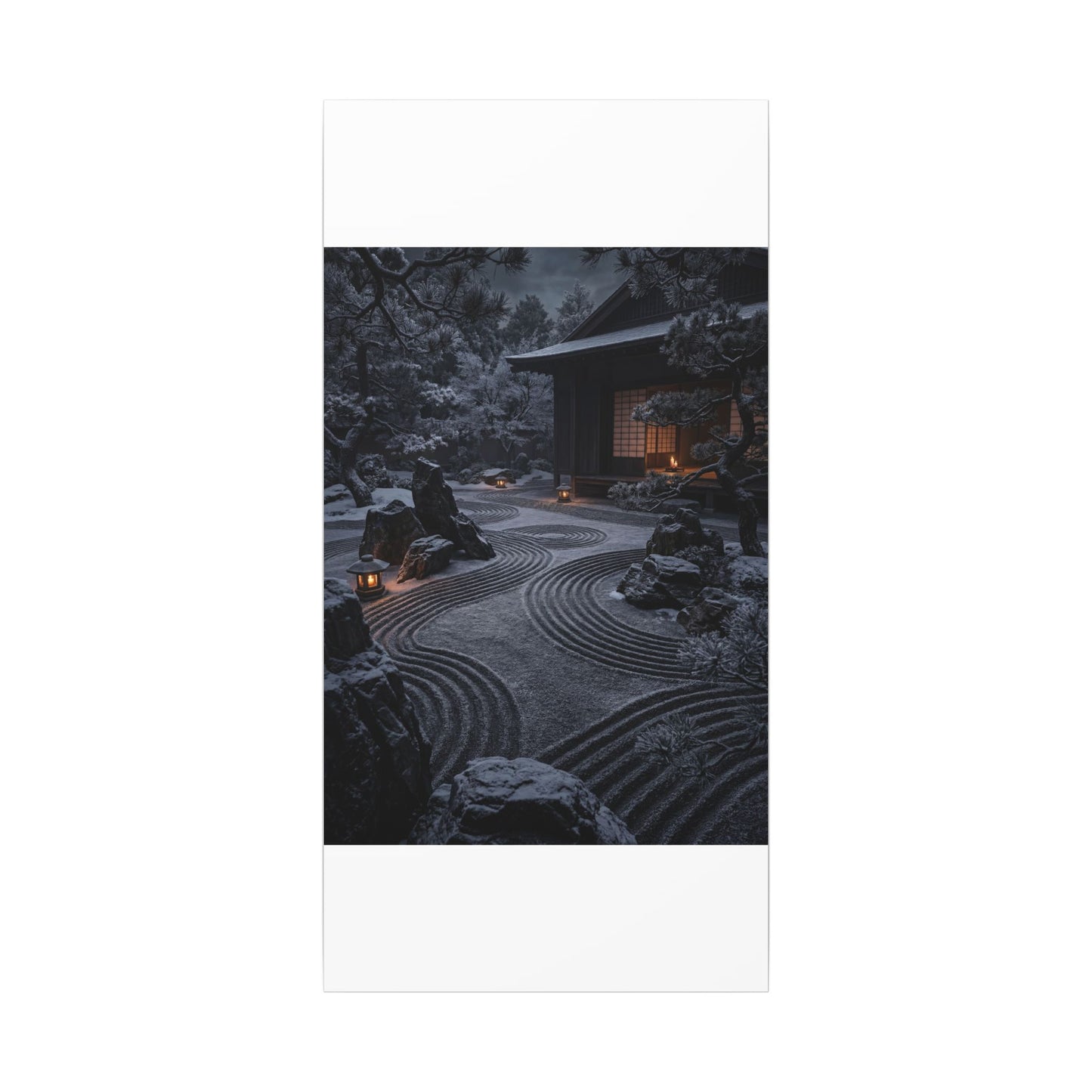 Candlelight Rock Garden Canvas Art - Dark Japandi Fukinsei